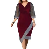 Vestido De Moda Para Mujer Con Nueva Temperamento En Malla Corta De Manga Y Cuello V Ajustado Y Casual De Medio Tamaño - details 4