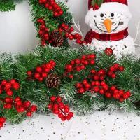 50/5 Pcs Ramas De Bayas Rojas Artificiales 12 Cabezas Decoración De Navidad Falsa Planta Holly Bayas Bouquet DIY Wreath Árbol De Navidad - details 7