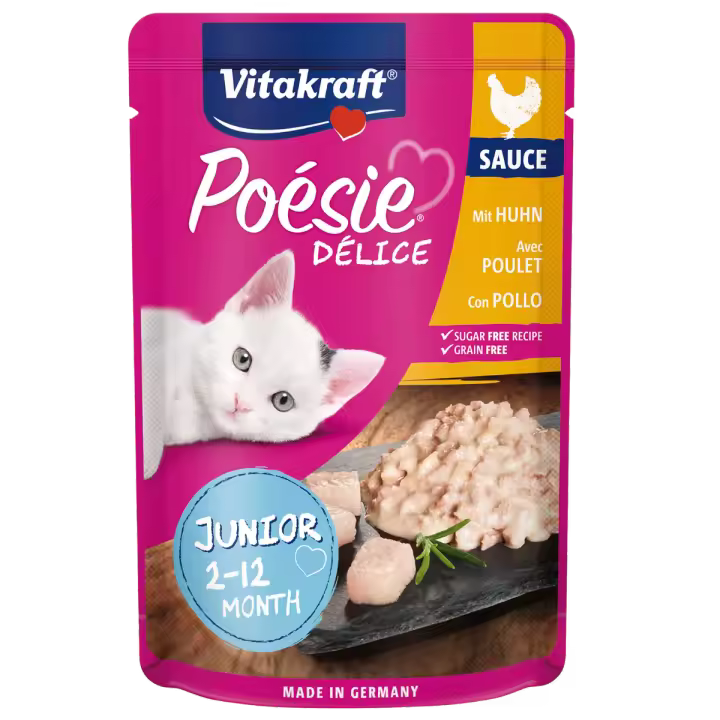 Vitakraft Poesie Delice Junior Pollo Tierno 85 g Trocitos de pollo para Gatitos en Packs - 1