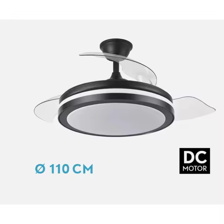 FABRILAMPVentilador Dc Esparta Plus 72w 6120lm Negro 107d 3aspas Desp.3000-4000-6000k Remoto+ Temporizador+ Memoria Incluye mando a distancia y dos tijas de 10 y 25 centímetro Productos originales calidad de confianza - 1