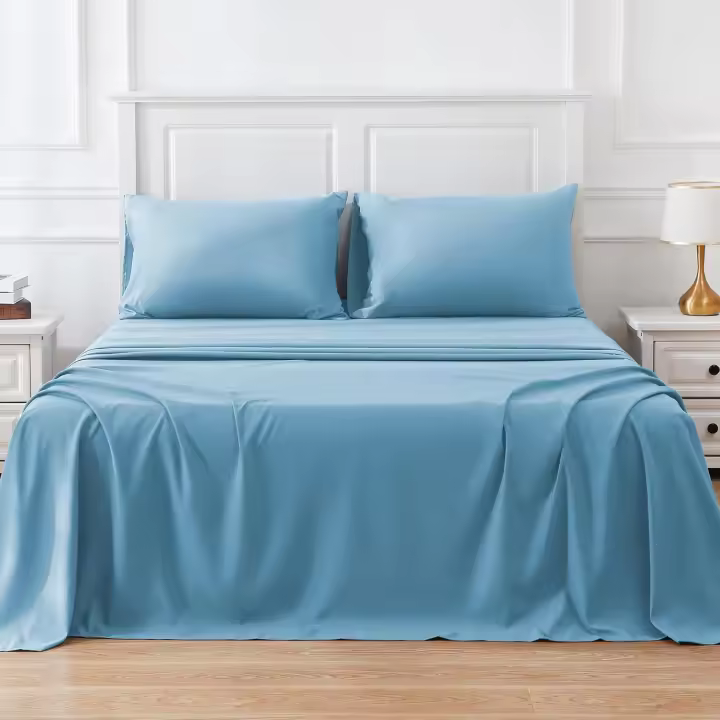 Juego de sábanas de microfibra: bolsos profundos, suave y códodo, refredante y transpirable, juego de Cama de 4 piezas de fácil cuidado y sedoso, sin arrugas. (Azul-completo) - 1