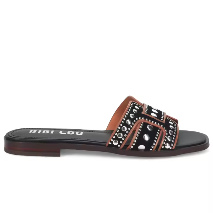 Zapatilla plana de mujer Bibi Lou de ante negro con tachas plateadas 752 Z27W - 1