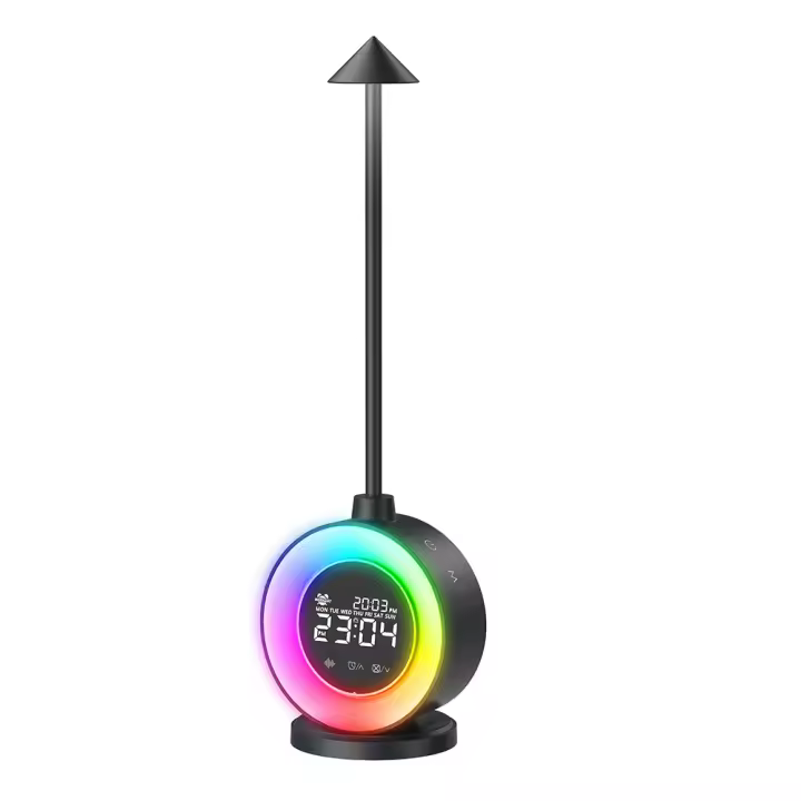 Lámpara de escritorio Nueva 2023, Reloj con calendario perpetuo, despertador, iluminación colorida, Ambiente con Sonido, Luz Nocturna de metal. - 1