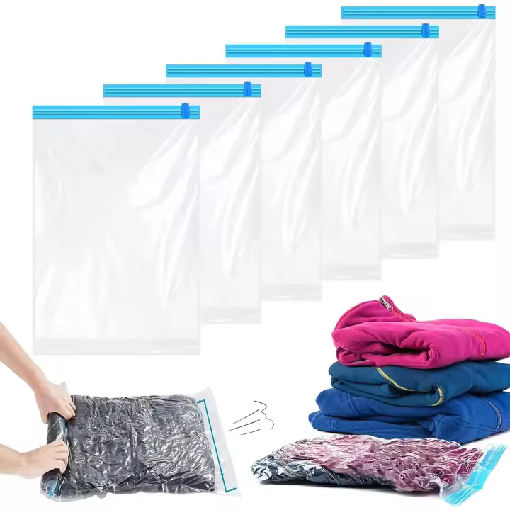 6 Piezas Bolsas de Almacenamiento al Vacío Bolsas Compresion para Guardar Ropa, de Viaje Reutilizable Ahorro Espacio 60 x 40cm (6 Piezas) - 1