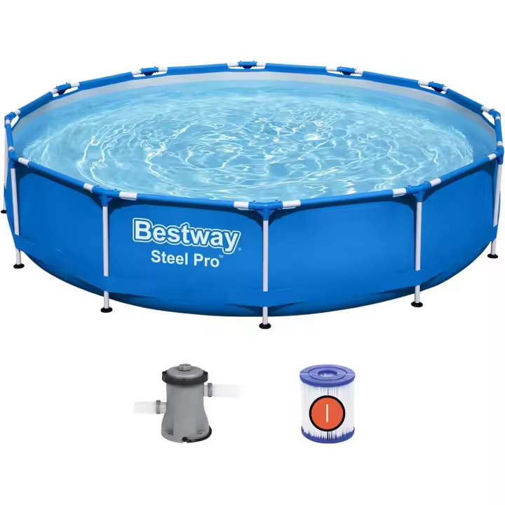 Bestway 56681 Piscina Desmontable Bestway Steel Pro 366x76 cm | depuradora incluida | Estructura de Acero Anticorrosión | Capacidad 6.473L | Material DuraPlus™ Resistente | Montaje Fácil sin Herramientas | Incluye Bomba de Filtro 1. - 1