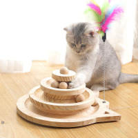 Torre De Juguete Para Gatos De Madera Con 3 Niveles Ruedas Y Disco Juguete Inteligente De Diversiones Para Gatos Entrenamiento - details 2
