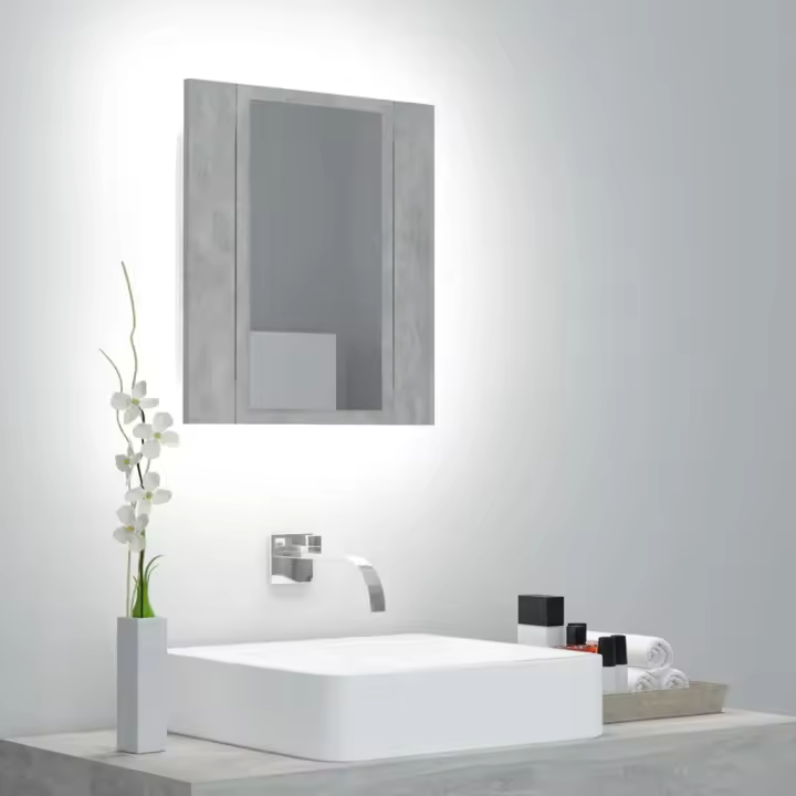 vidaXL Armario espejo de baño con luz LED acrílico 40x12x45 cm en color Blanco/Roble ahumado/Roble artisan y más | almacenamiento funcional diseño moderno para baño dormitorio sala - 1