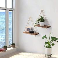 Soporte De Madera Para Pared Con Correa De Henequén Colgante Estilo Moderno Para Sala De Estar Y Jardín Organizador De Plantas Sin Marcas En La Pared Tamaño 35x14x0.9cm - details 1
