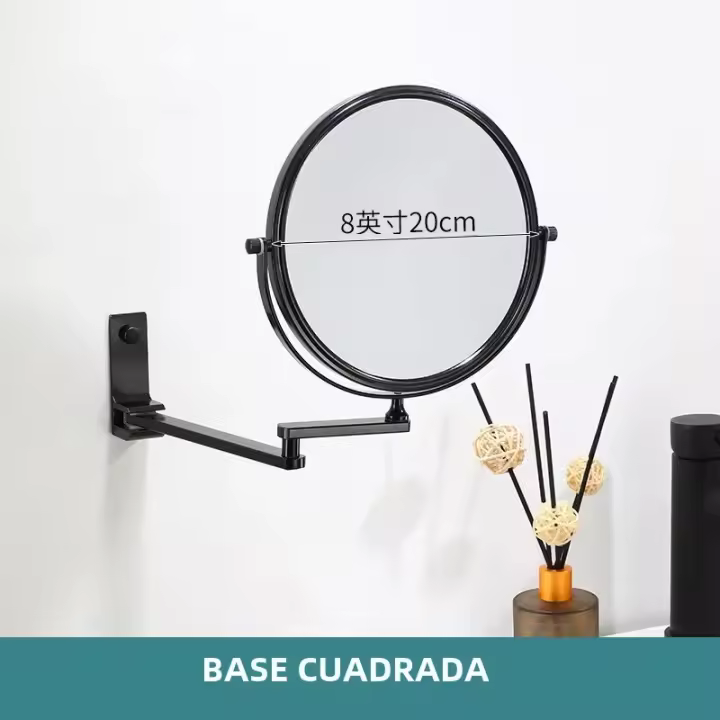 Espejo De Maquillaje De Aluminio Negro Montado En La Pared Con Ampliación De 8 Pulgadas Doble Cara Espejo De Cosméticos Para Dama Regalo Moderno - 1