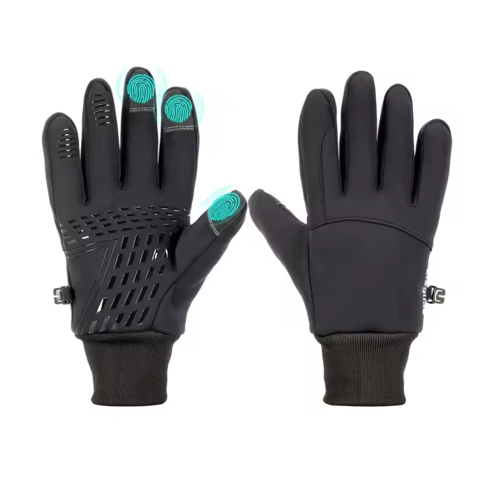 Guantes Térmicos de Invierno - Talla L, Negro, Nylon Resistente, Recubrimiento Impermeable, Compatibles con Pantalla Táctil para Seis Dedos, Hebilla a Presión - 1