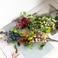 Rama De Bayas Artificiales Con Flores De Esponja Para Decoración De Hogar Accesorios De DIY Para Navidad Fruta Falsa De Plástico Para Exposición En Escritorio - details 2