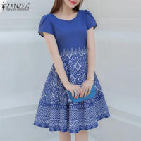 ZANZEA Vestido Elegante Para Mujer Con Estampado Étnico Manga Flor De Pétalo Cuello Cuadrado A-Line Longitud De Rodilla Vestidos De Fiesta Verano - details 3