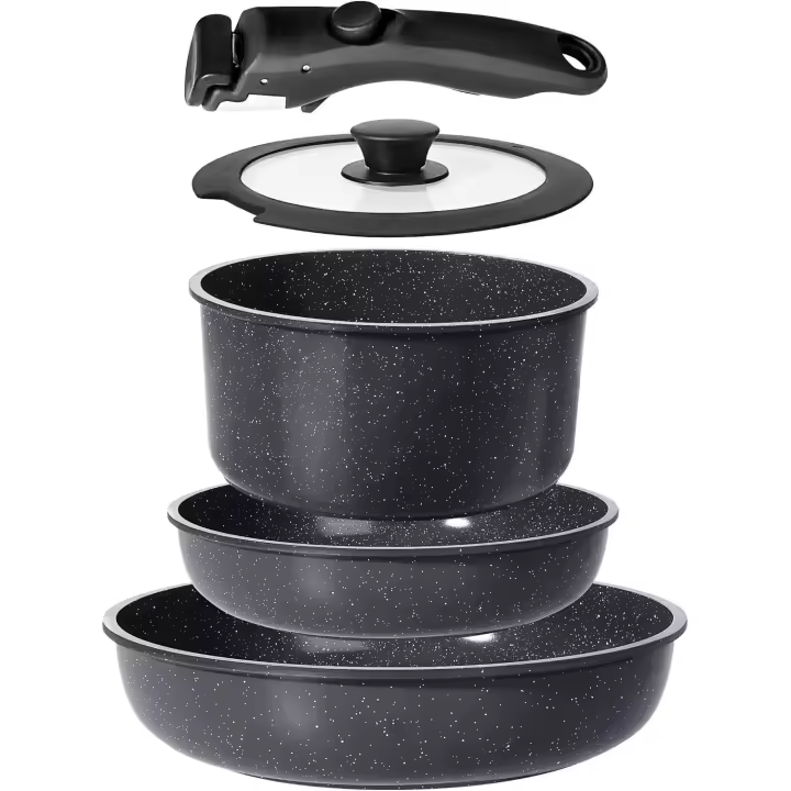 Juego de Ollas y Sartenes Cerámicas Antiadherente - Juego de Cocina with Mangos Desmontables, No Tóxico, Apto para Inducción, Horno y Lavavajas, 5 Piezas - 1