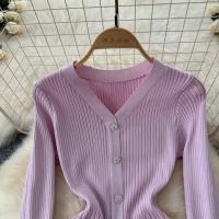 Vestido Largo Maxi Rosa Francés De Moda Con Volantes Y Cuello En V Para Mujer Abrigo De Invierno Estilo Oficina Lady - details 15