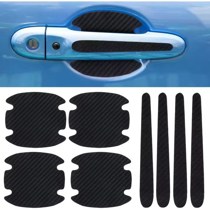 8 piezas de la Manija DE LA Puerta del coche Scratch Protector Auto Puerta Taza protectora pegatina fiber de Carbono Como Manija DE LA Puerta del coche Anti-Scratch cubre - 1