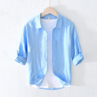 Camisa De Lino Puro Para Hombres Diseñadora Nueva Con Manga Larga Moda Casual Comoda Top Ropa Camisas De Hombre Chemise - details 3