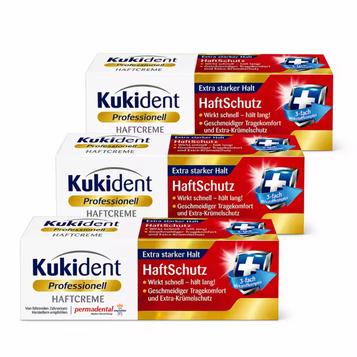 Kukident Professionell HaftSchutz Crema Adhesiva para Prótesis Dentales, Pack de 3 × 40 g, Fijación Extrafuerte y Duradera, Protección frente a Restos de Comida - 1