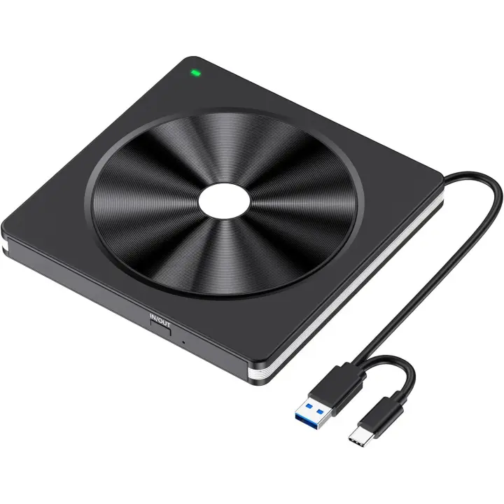 Lector CD/DVD Externo, Grabadora DVD Externa con USB 3.0 y Type-C,Disquetera Externa USB CD/DVD-RW Drive,Lector DVD Externo - 1