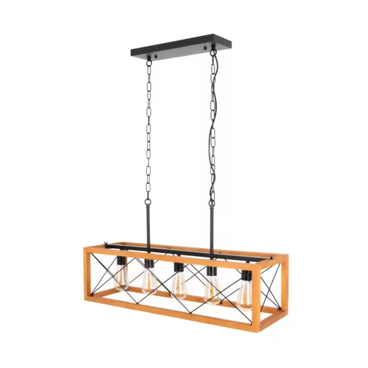 Alpinaluz Lampara Colgante de Madera y Metal Estilo Vintage 5 Luces "PANDORA"- 5xE27-Para salón comerdor - 1