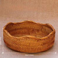 Cesta De Almacenamiento Hecha a Mano En Rattan Material Tejido Estilo Retro Para Frutas Y Agua Decorativa Cesta De Bambú Para El Hogar - details 6
