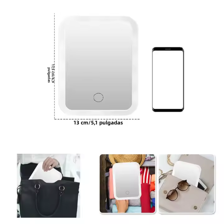 Espejo De Maquillaje LED Con Luz Dimmer Espejo Cosmético Plegable Para Viajes Y Trabajo Al Aire Libre Espejo Portátil De Vestíbulo - 1