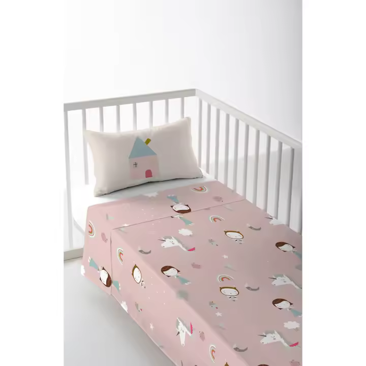 JUEGO DE SÁBANA CUNA/MAXICUNA INFANTIL BEBÉ 100% ALGODÓN UNICORN WHITE HACIENDO EL INDIO FABRICADO EN ESPAÑA - 1