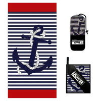 Toalla de baño estampada de microfibra, absorbente, de secado rápido, para playa, con estampado de rayas de ancla. - details 4