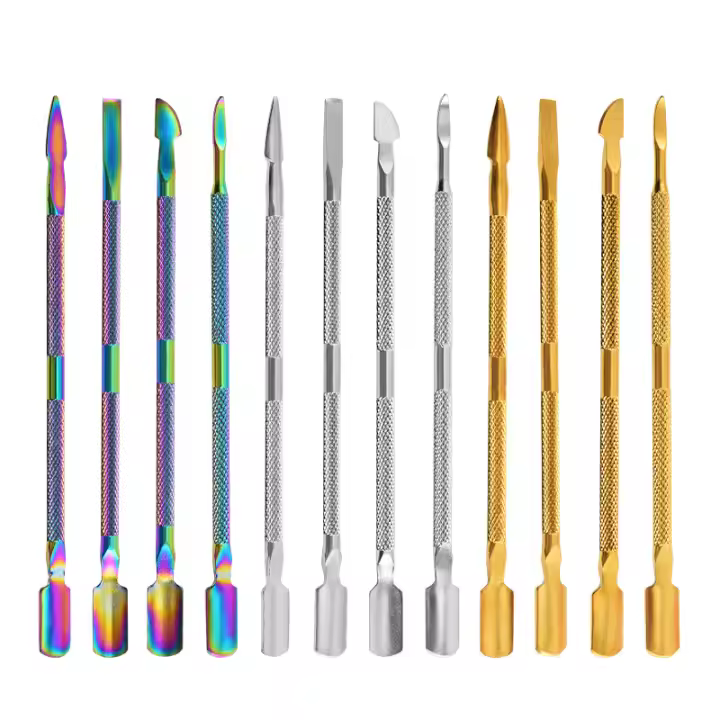 Set De 4 Herramientas De Arte De Uñas De Acero Inoxidable Con Cabeza Doble Para Eliminar Piel Muerta Y Planificar Uñas - 1