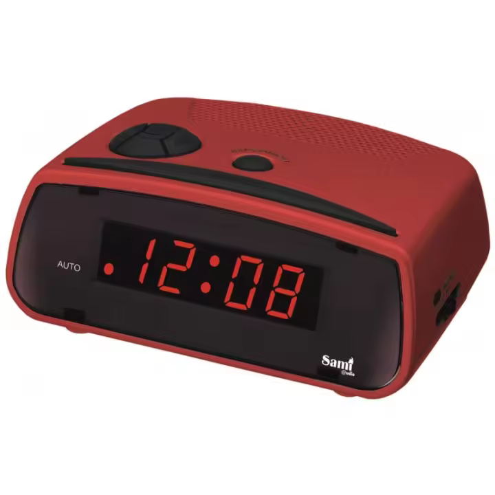 Reloj Despertador Mini Digitos Rojo a corriente con pila de apoyo - 1