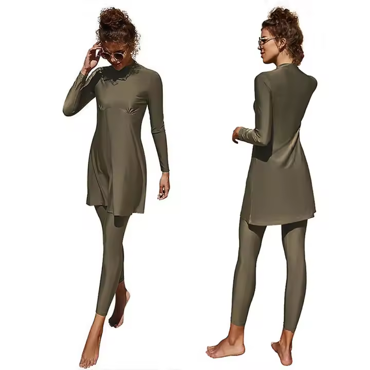 Verano Burkini Mujeres musulmanas traje de Baño de Dos piezas más tamaño short Seco manga Largo traje conservador Playa surf traje de baño - 1