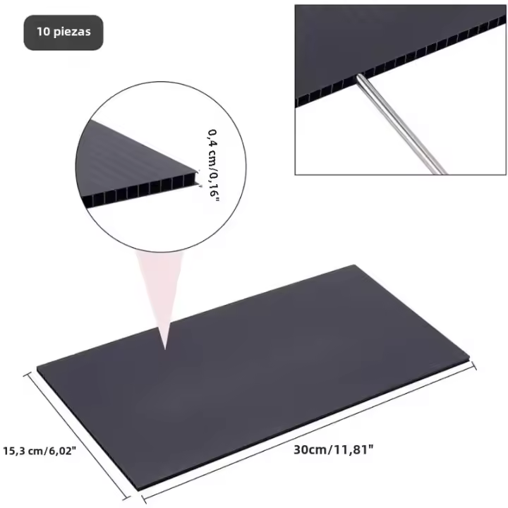10 Hojas De Plástico Corrugado Negro 11.8x6 Pulgadas Hoja De Plástico Rectangular De 0.16" Espesor Moldable Para Artesanía Y Proyectos DIY - 1
