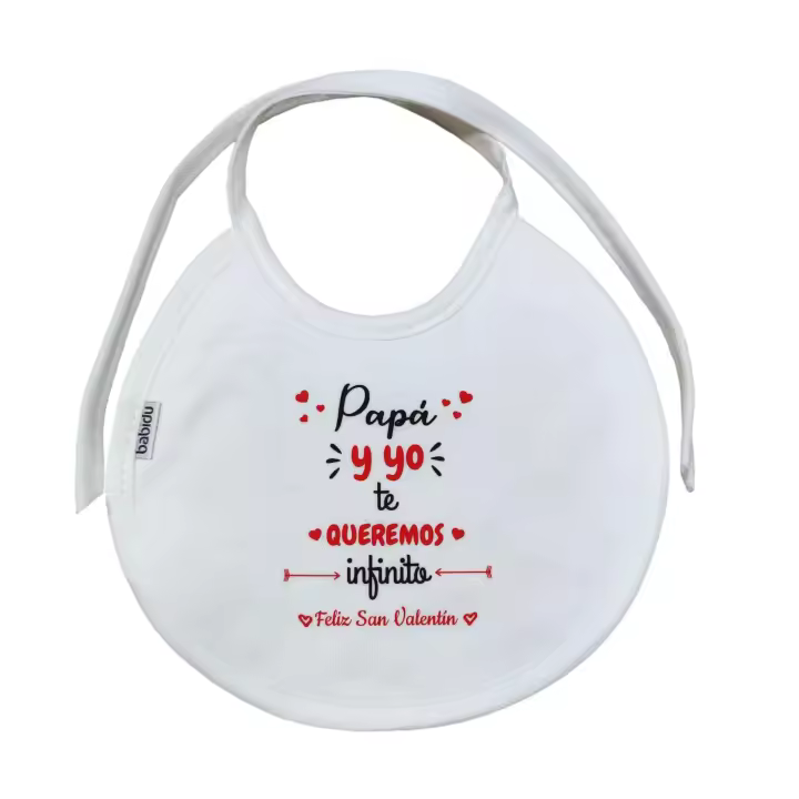 Body , Babero ó Pack Body+Babero para bebé frase : " PAPÁ Y YO TE QUEREMOS INFINITO FELIZ SAN VALENTÍN " Regalo enamorados . Padres Madres Papás Mamás - 1