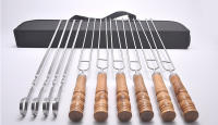 Juego De 10 Palillos De Barbecue Portátiles Al Aire Libre Con Mango De Madera Doble Borde De Acero Inoxidable Herramienta De Barbecue Ecológica - details 4