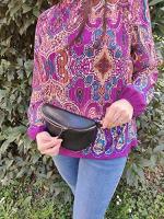 Rinonera hombre Mujer, rinonera de cuero para Mujer, Bolso de Mujer elegant, riñonera con Correa para el hombre, cinturón Mujer ajustable, Cuero genuino Made in Italy, Modelo EASY (S Black) - details 1