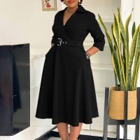 Vestido Elegante Para Oficina Para Mujer Cuello Redondo V Cintura Ajustada Pleated Midi Formal Business Work Dress OL - details 41