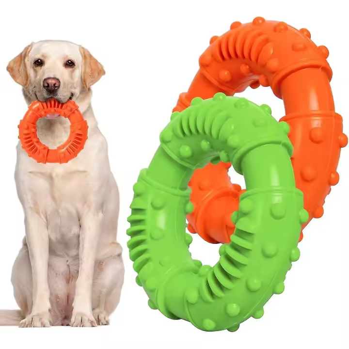 Piezas de juguetes para masticar, juguete para perros con anillo de goma duradero, juguete para limpiar dientes de perro para perros grandes y medianos - 1