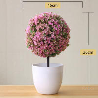 Arbusto Artificial De Bonsái Sakura En Maceta Pequeño Árbol Miniatura De Hojas Verdes Decoración De Flor De Bola De Nieve Simulación Para Escritorio - details 9
