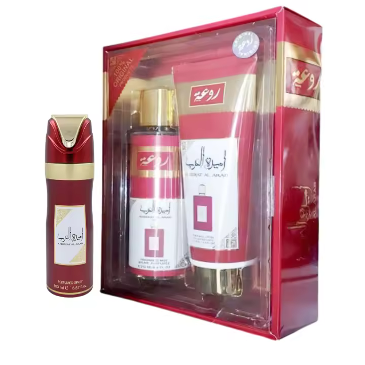 Pack Lattafa Ameerat Al Arab Desodorante Spray Corporal 200ml+ Pack de Bruma y Loción Perfumada – Aroma Árabe Duradero y Elegante para Mujer - 1