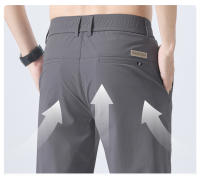 Pantalones Elásticos Suaves Para Hombre Verano Delgados Cintura Ajustable Moda Coreana Slim Casual Formal Trajes Marca Ropa - details 5