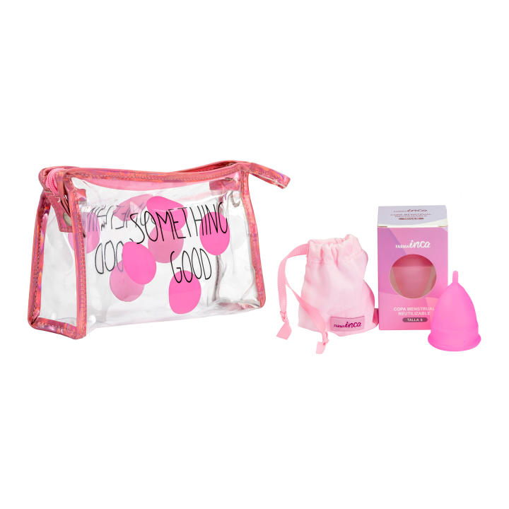 Copa Menstrual Ecológica Farmainca con Bolsa de Transporte y Neceser Incluidos - Silicona Médica, Hipoalergénica, Libre de BPA - Tallas S, M, L - Rosa