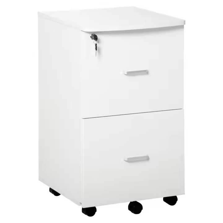 Vinsetto Cajonera de Oficina Mueble Auxiliar para Archivos con 2 Cajones Cerradura de 2 Llaves 5 Ruedas y 2 Frenos para Estudio Despacho Dormitorio 43x45x72 cm - 1