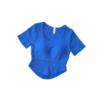 Top Deportivo Para Mujer Con Correa Fija Y Pecho Almohadillado Secado Rápido Manga Corta Ajustado Para Yoga Y Correr Ropa De Fitness - details 3