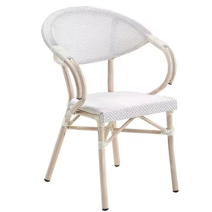 Sillón NERJA, apilable, aluminio, teslin blanco, plata y gris - 1