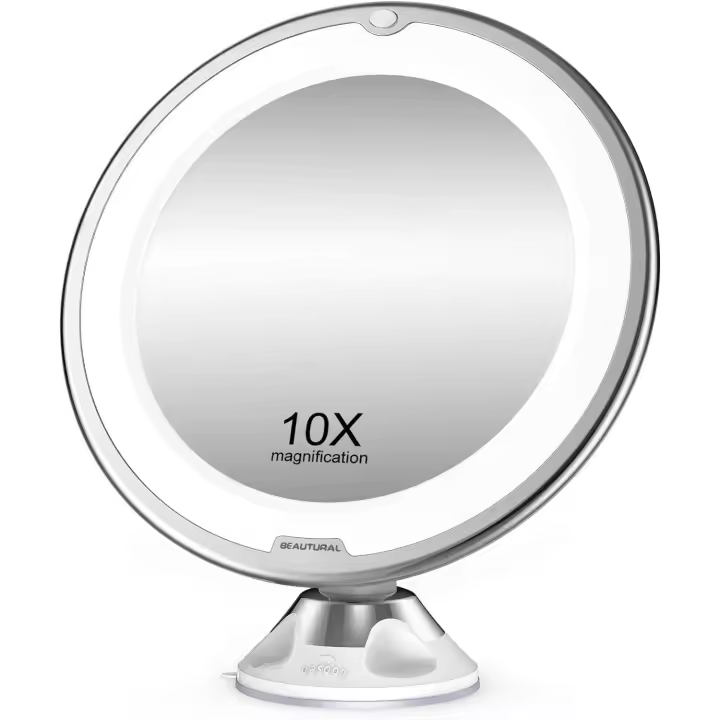 Espejo de maquillaje con aumento de 10x con iluminación, rotación de 360 ° y lechón Fuerte, iluminación LED portátil - 1