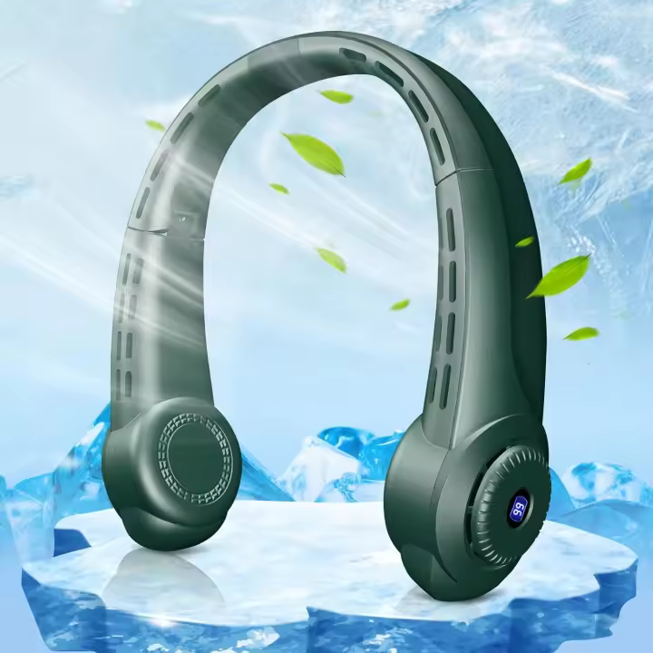 Ventilador de Cuello portátil Mejorado, 6000 mAh, plegable, LED, recargable, 360 °, ventilador de aire para el pelo, 3 velocidades, hasta 16 h, sin Aspas, portátil, estimable - 1