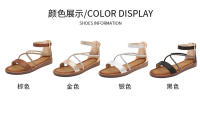 CA Zapatos de playa de una sola tira para mujer en pleno verano 2025, nuevos zapatos de alta gama con diamantes de imitación, punta abierta, tacón plano de alta gama, versión ancha, zapatos con elementos romanos, sandalias para mujer - details 4