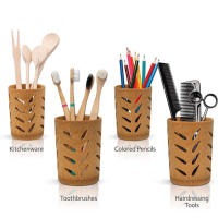 Soporte Para Cepillo De Dientes De Bambú Organizador De Baño Y Cocina Almacenamiento De Palillos Drenaje Eficiente - details 3