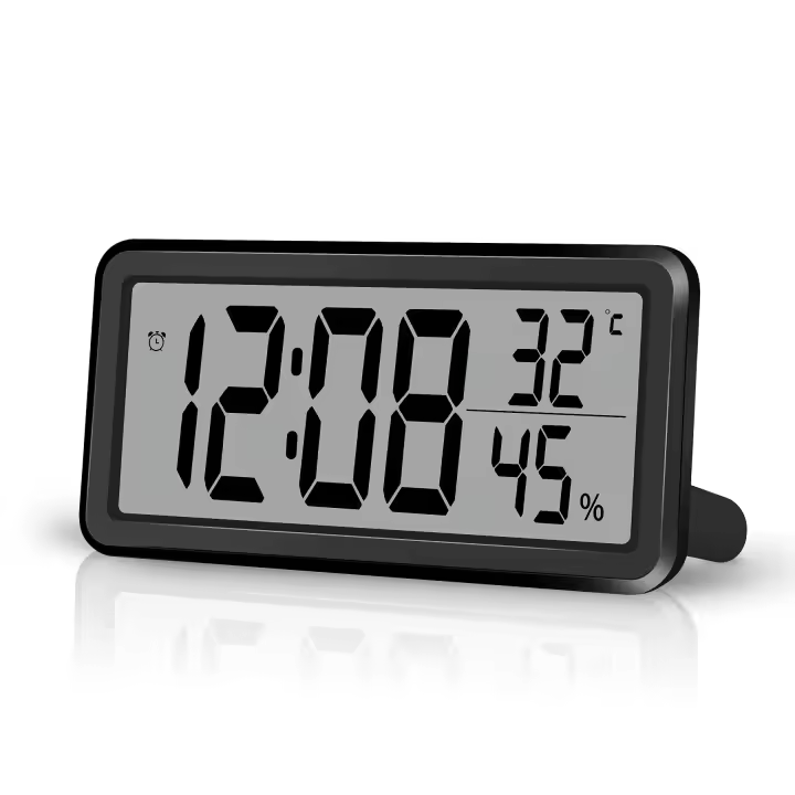 Reloj despertador digital LCD de 5,6" con pantalla grande, reloj de pared pequeño, reloj de escritorio delgado, reloj de mesita de noche con temperatura, humedad y función de repetición para dormitorio, hogar y oficina - 1