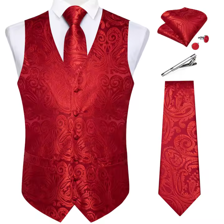 Chaleco De Seda Para Hombre Negro Con Paisaje Solido Para Boda Y Baile De Promoción Chaqueta De Cintura Con Corbata Para Traje DiBanGu - 1