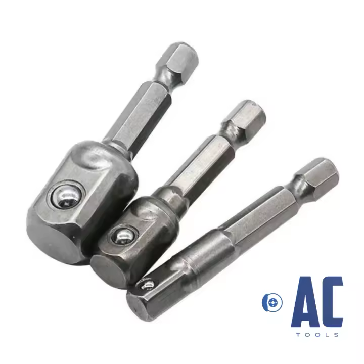 AC Tools Juego de 3 adaptadores para utilizar vasos de 1/4 3/8 1/2 en atornillador / taladro - 1
